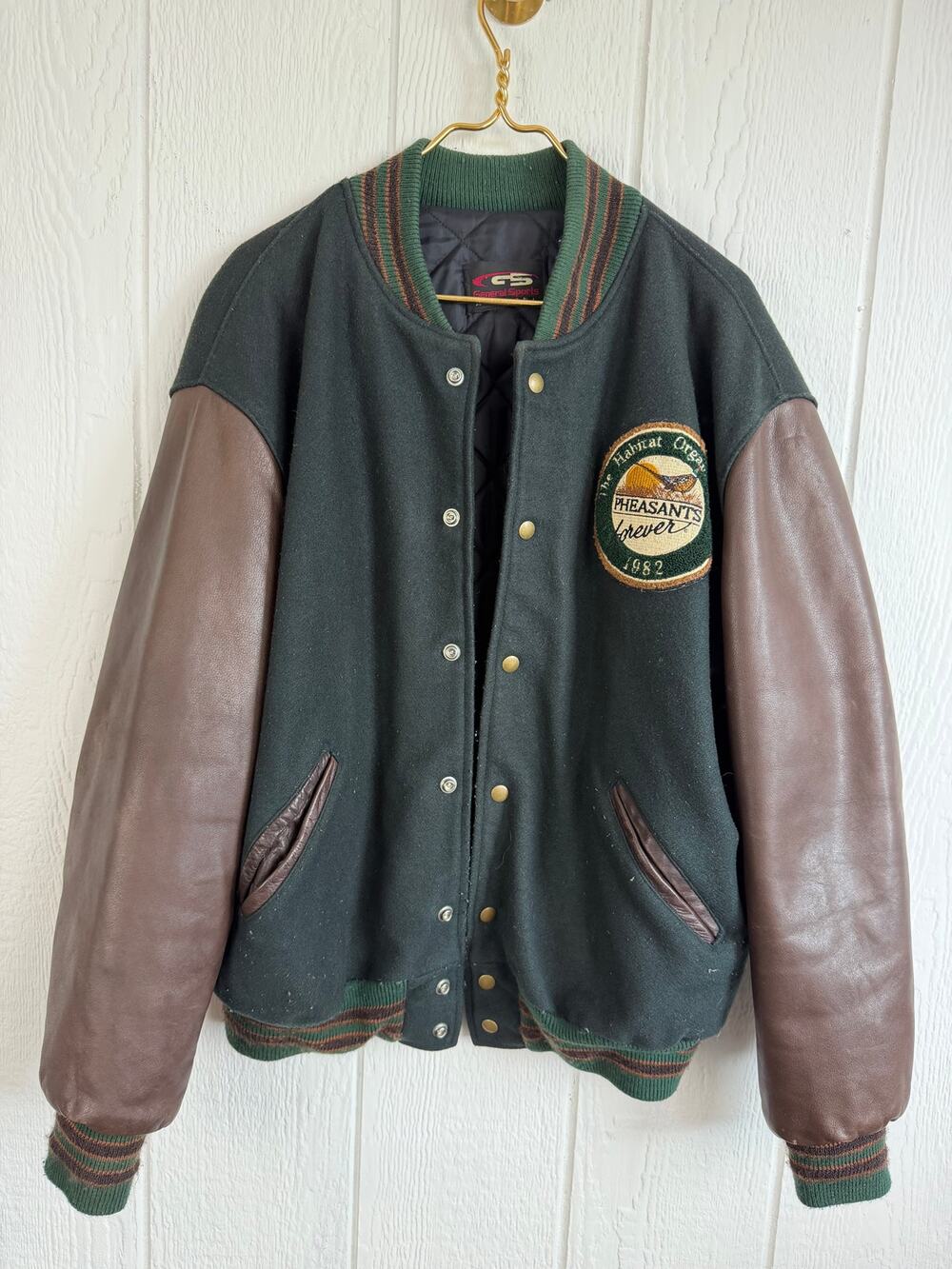 Vintage Pheasants Forever Varsity Jacket XL Wool Leather Hunting General Sports